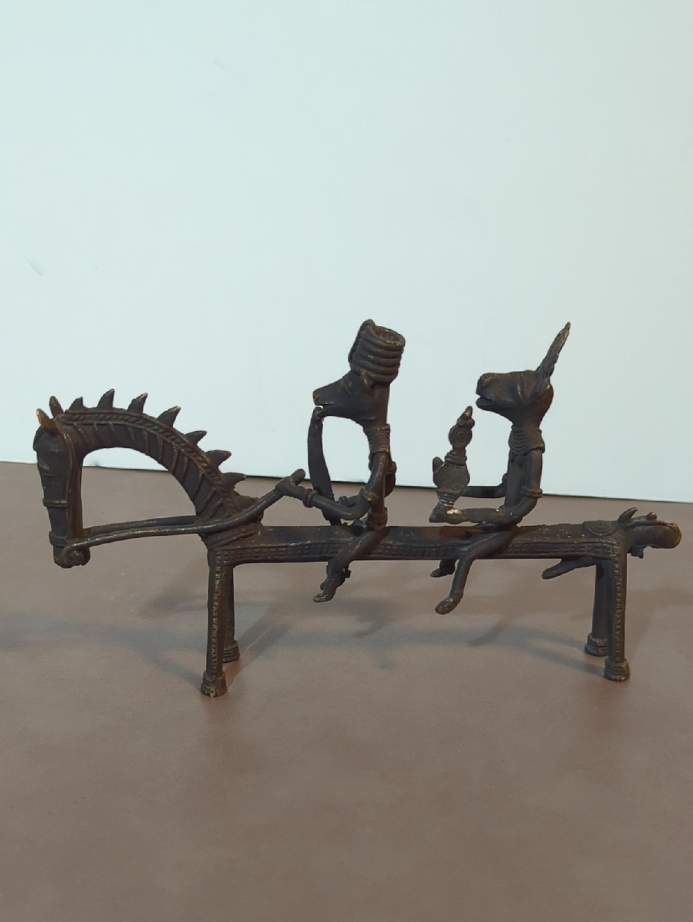 Vintage Cast Bronze Sculpture Horse 2 Dogs Riding With Weapons Unique Dogon